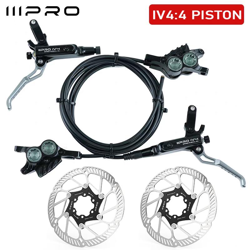 IIIPRO IV4 Bicycle Hydraulic Brakes Set 4 Piston Bike Hydraulic Disc Brake Set 160mm Road MTB Oil Pressure Brake Disc