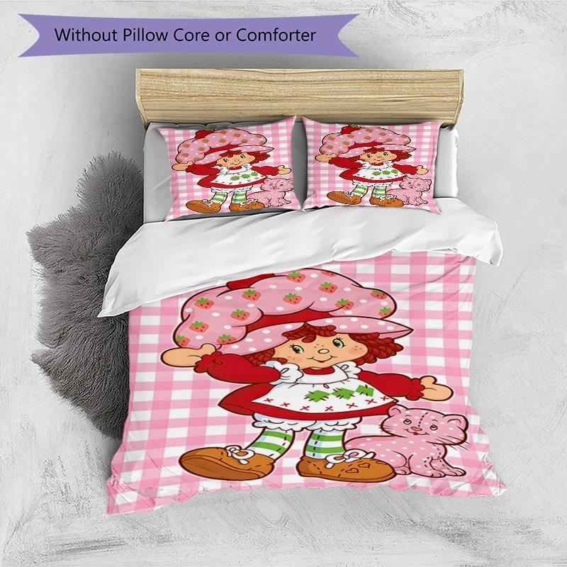3pcs Princess Strawberry3 Design Cover Set - HD Printed Bedding with 1 Cover and 2 Pillowcases - Perfect for Home and Dorm Decor