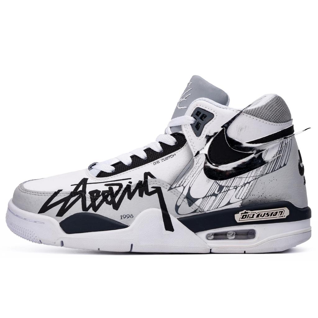 Nike Flight Legacy ADCDAVINCI Custom, Silver Wing Mid Top Vintage Basketball Shoes Unisex Silver Gray White BQ4212-101(TeamM--)