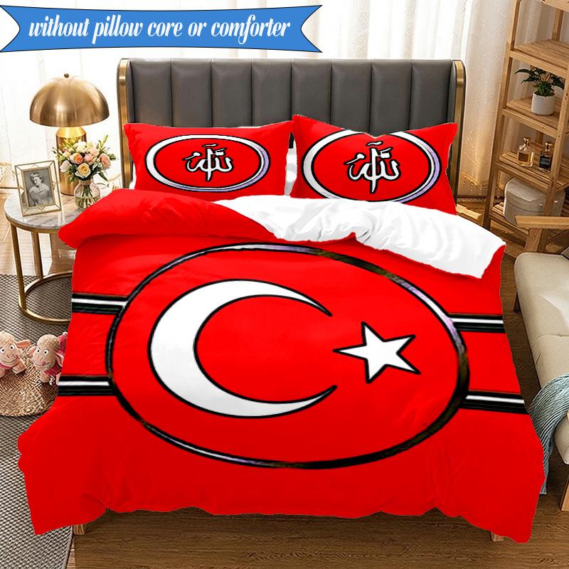 3PCS Turkish Football Emblem Bedding Set 2D Printing (Includes 1 Duvet Cover + 2 Pillowcases Coreless), Bedroom decor,Fan gift
