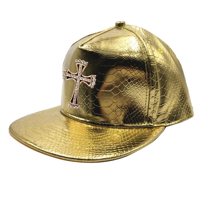Crocodile Grain Hip Hop Baseball Cap with Rhinestone PU Leather Brim