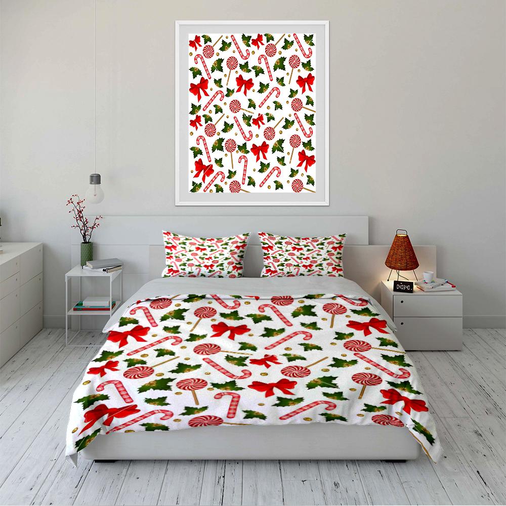 Christmas Candy Cane and Holly Bedding Set Bedding Set (1 Duvet Cover, 2 Pillowcases, Duvet Not Included)