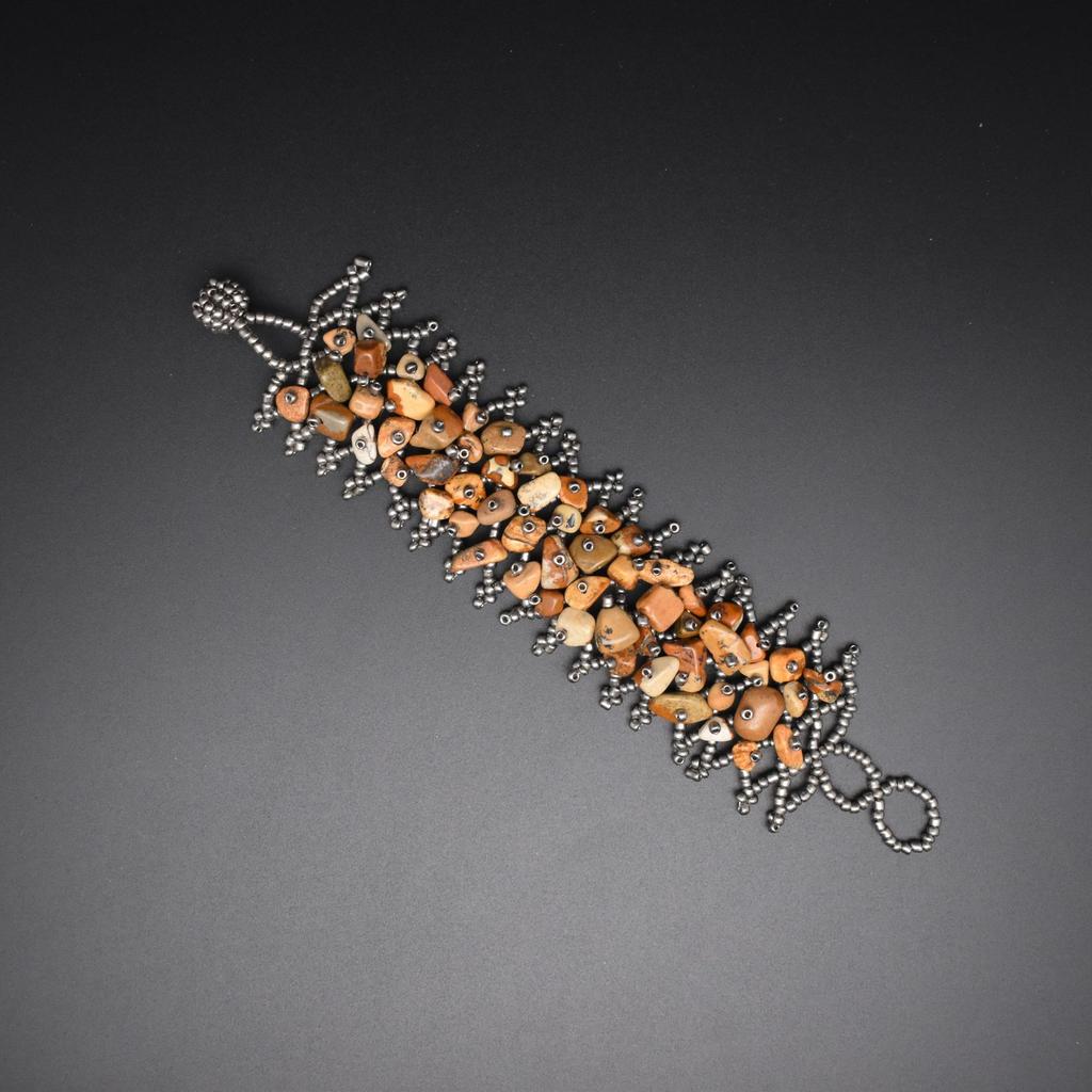 Ethnic Style Colorful Natural Stone Hollow Bracelet Handmade Bead Bohemian Hollow Rice Bead Crushed Stone Bracelet