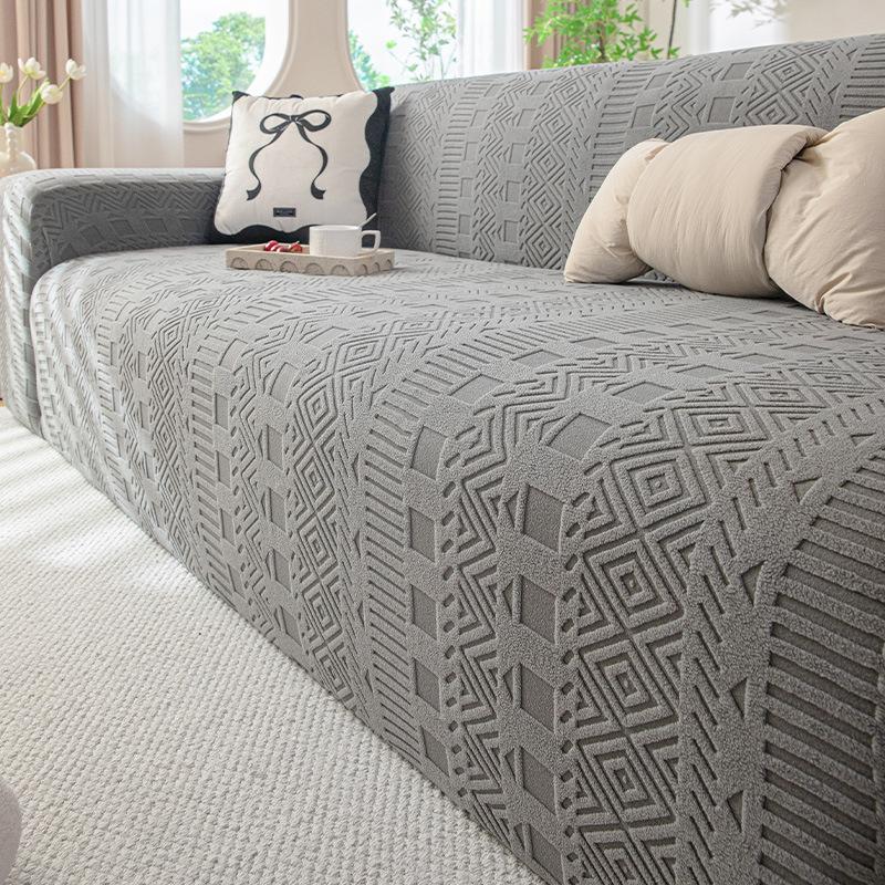 Convenient One Piece Jacquard Velvet All Inclusive Sofa Cover Lazy Elastic Non Slip Dustproof Simple Solid Color Sofa Cover