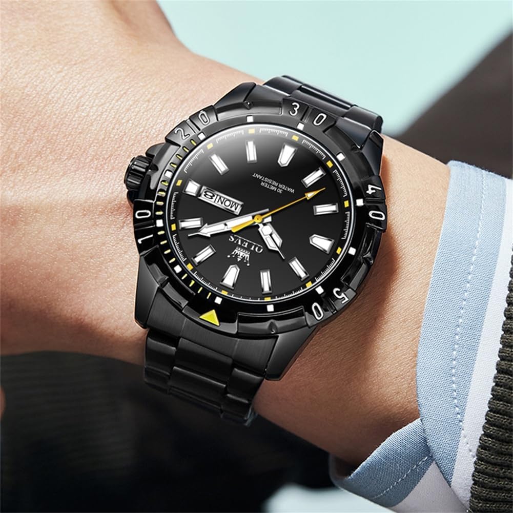 OLEVS Men's Quartz Watch, Popular, Stylish, Cool, Multi-Function Watch, Stainless Steel, Waterproof, Luminous, Date, Analog, Fashionable, Student,