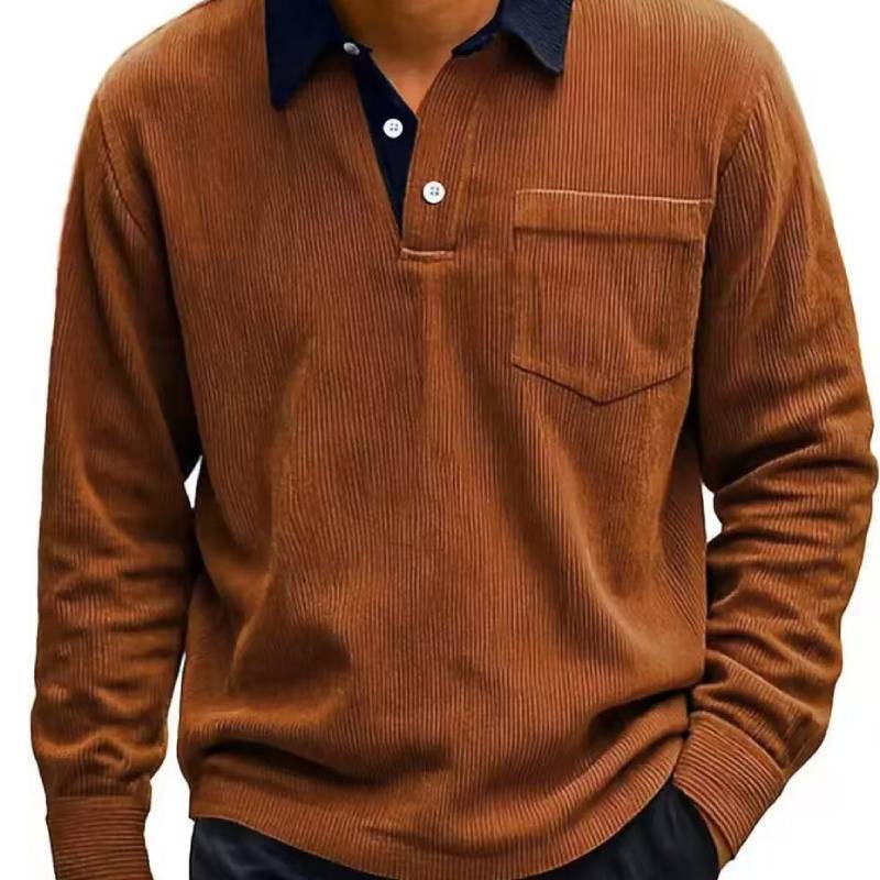 Vintage Corduroy Long Sleeve Shirt With Button Collar For Casual Mens Fashion