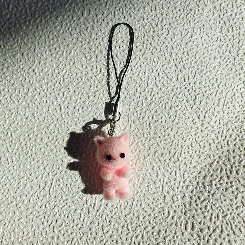 Cartoon Flocking Cat Přívěsek Telefon Lanyard Roztomilý Bear Panenka Popruh na mobilní telefon