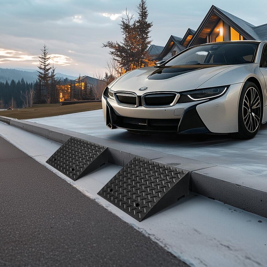 Driveway Curb Ramp, 3.175 Tons Load Capacity, 17.8 cm Rise Height Heavy Duty Curbside Bridge Ramp with Drainage Tank for Wheelchairs, Strollers,