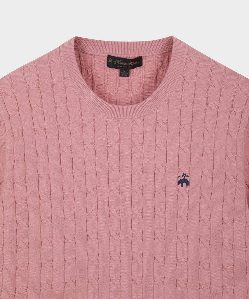 BROOKS BROTHERS Cotton Cable Crew Neck Short Sleeve Sweater (Pink) (Bbwrmog203)