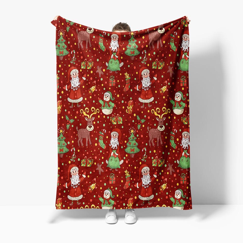 Cozy Christmas Throw Blanket Festive Holiday Decor Reindeer Santa Claus Soft Warm Bedspread Gift Idea Home Decor Holiday Season
