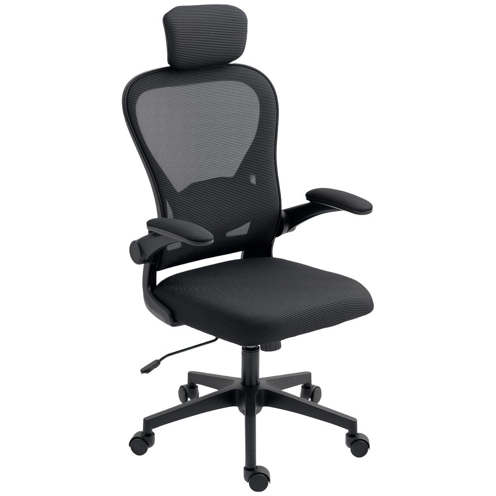 Office Chair, Ergonomic Desk Chair with Flip-Up Armrests, Adjustable Lumbar Support, Black