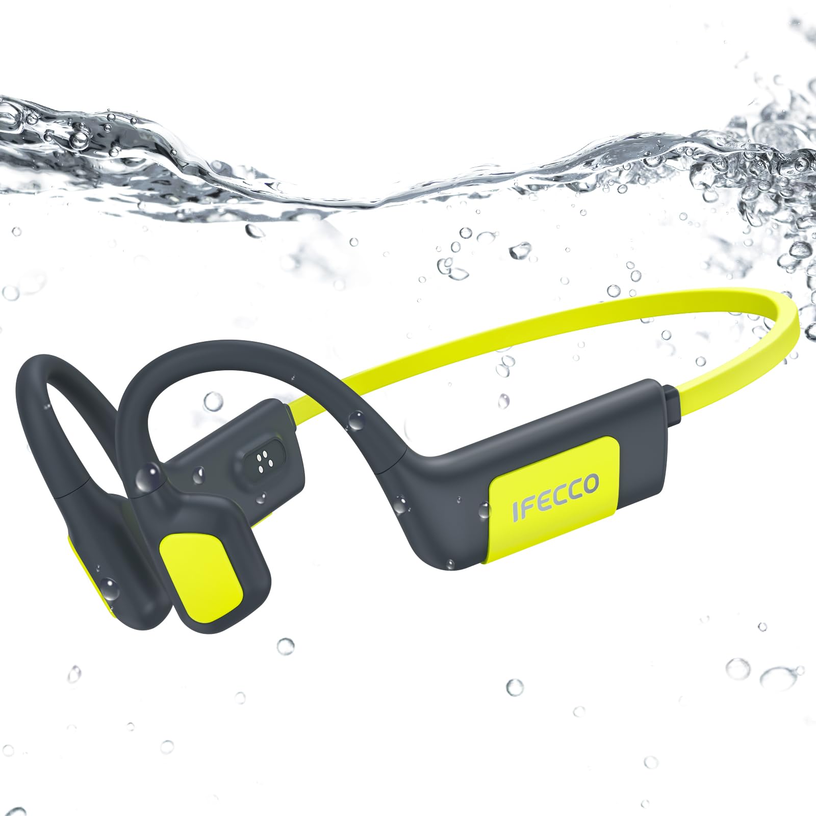 

IFECCO Wireless Bone Conduction Earphones, Fully Waterproof (IP68), for Swimming, 32GB Built-in MP3 Player, Ultra-Lightweight, Suitable for Pool,