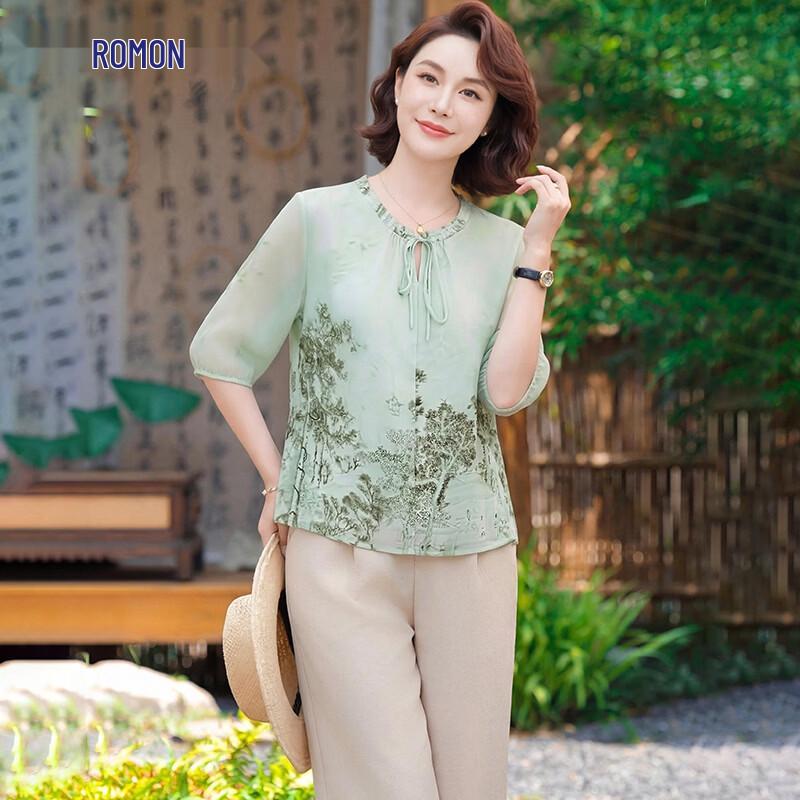 Romon New Chinese Style Ink Print Summer Outfit 5XL