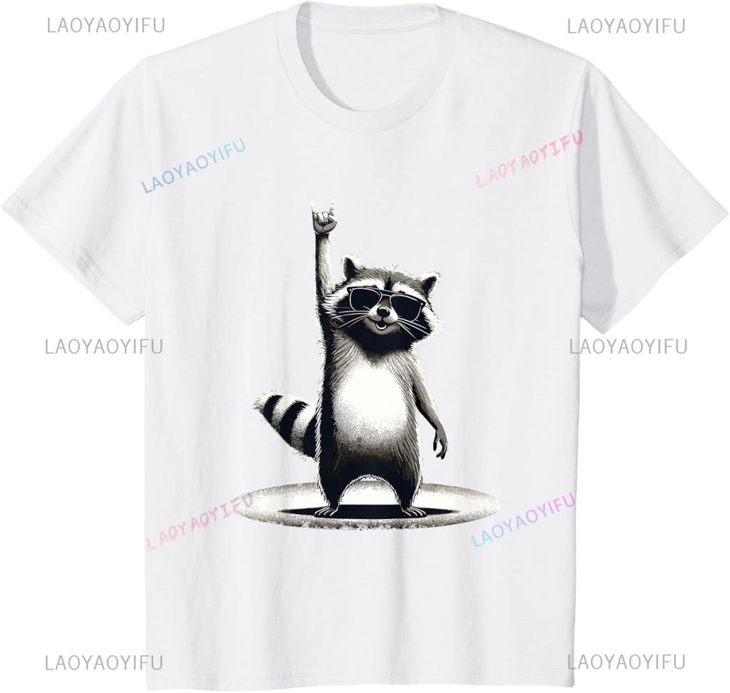 Retro Raccoon Rock Music Gift Men Kids Women Funny Raccoon T-Shirt Custom Printed Graphic T Shirts Funny Shirt Camiseta