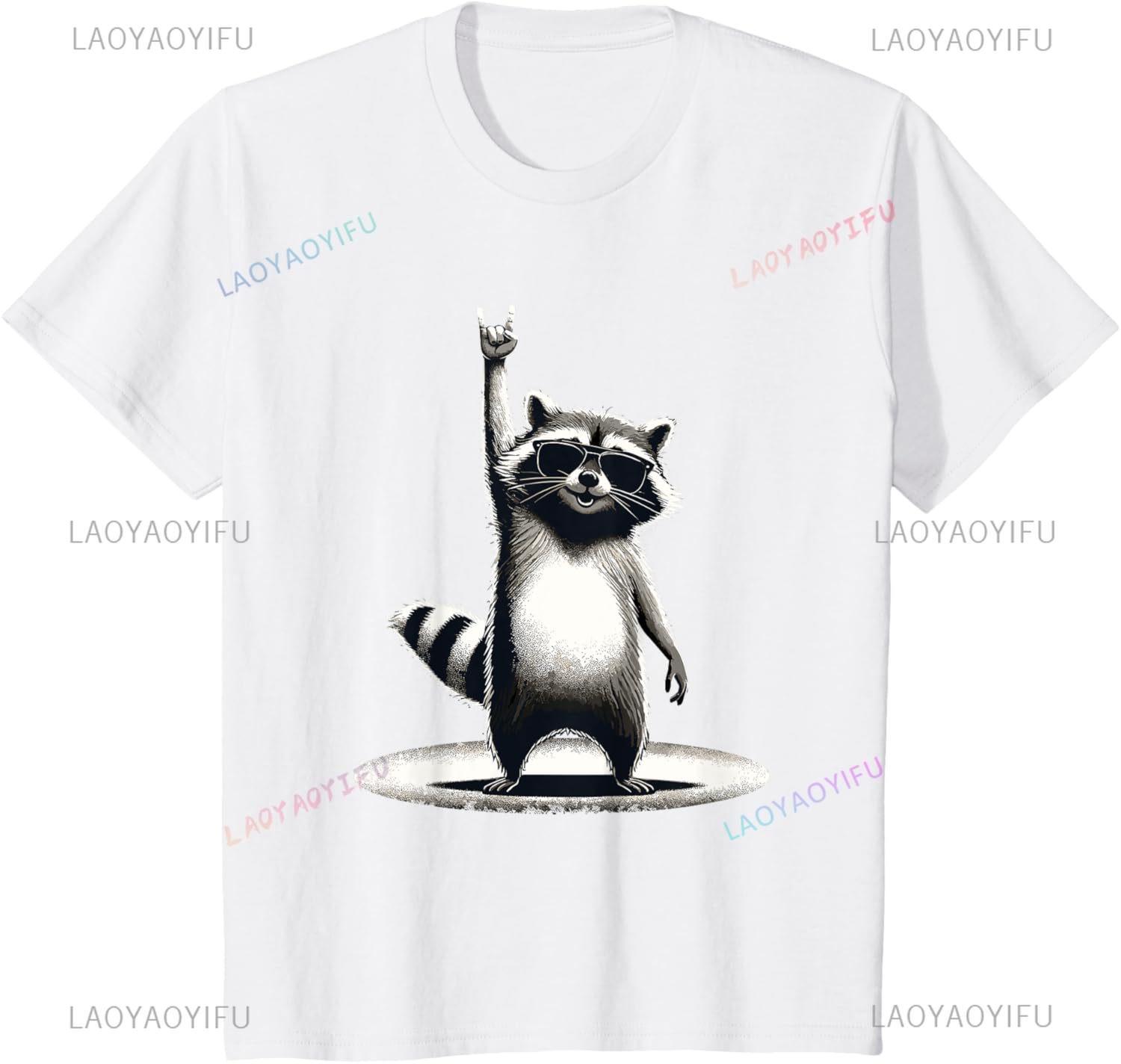 

Retro Raccoon Rock Music Gift Men Kids Women Funny Raccoon T-Shirt Custom Printed Graphic T Shirts Funny Shirt Camiseta 4XL