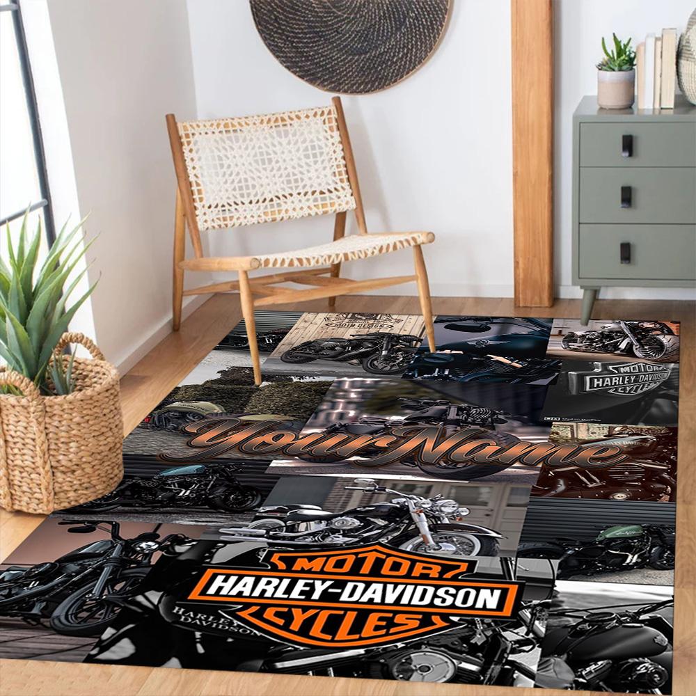 Harley-davidson Motorcycles Personalized Name Area Rug Perfect for Outdoor Bedrooms Foyer Living Rooms Anti-slip Rug Anime Office Decor