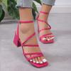Fashion 2024 Fashion Women's Shoes Buckle Strap Women's Sandals Summer Solid Office and Career Hot Sale Narrow Band Heeled Sandals Women
