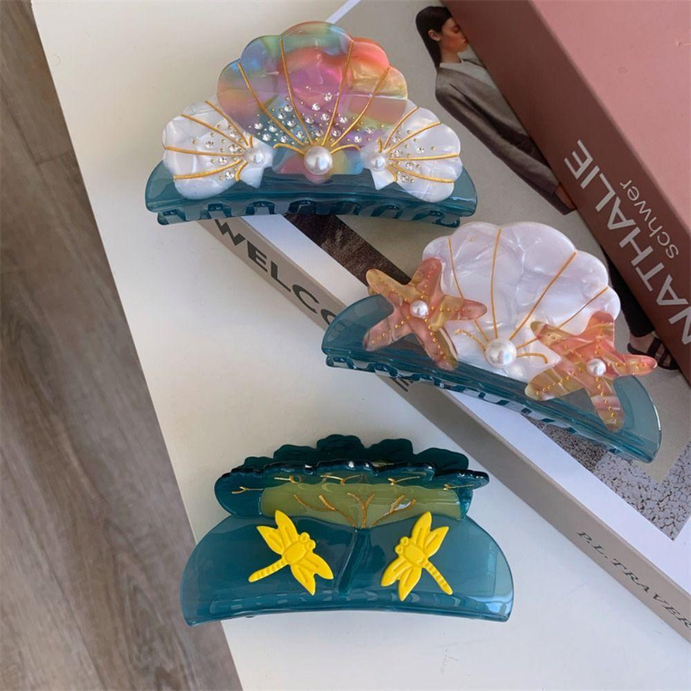 Elegant Shell Hair Claw Korean Style Geometry Shark Clip Hairpin Ocean Series Hair Claw  Girls