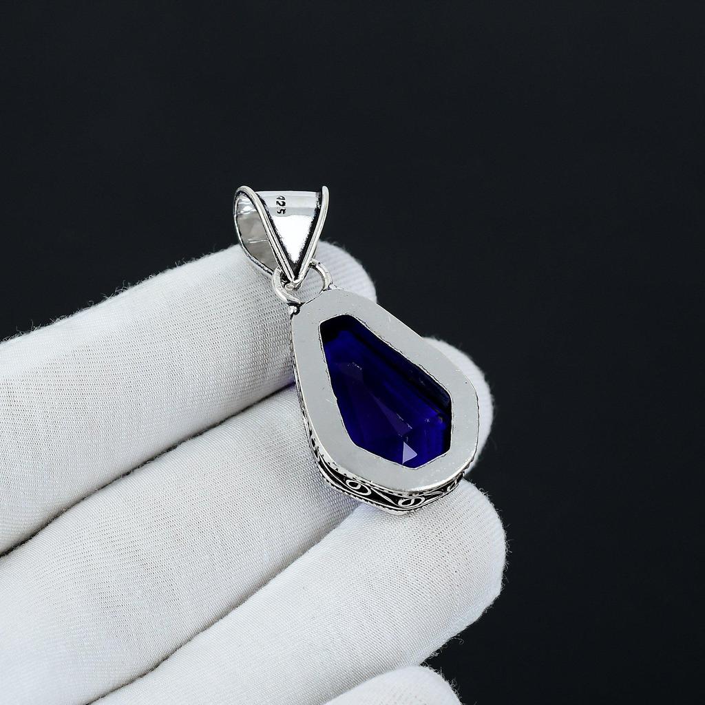 Kistformad Blå Safir Hänge, 925 Sterling Silver Hänge, Handgjort Hänge, Kistformade Ädelstenssmycken, Silver Smycken För Kvinnor Gåva