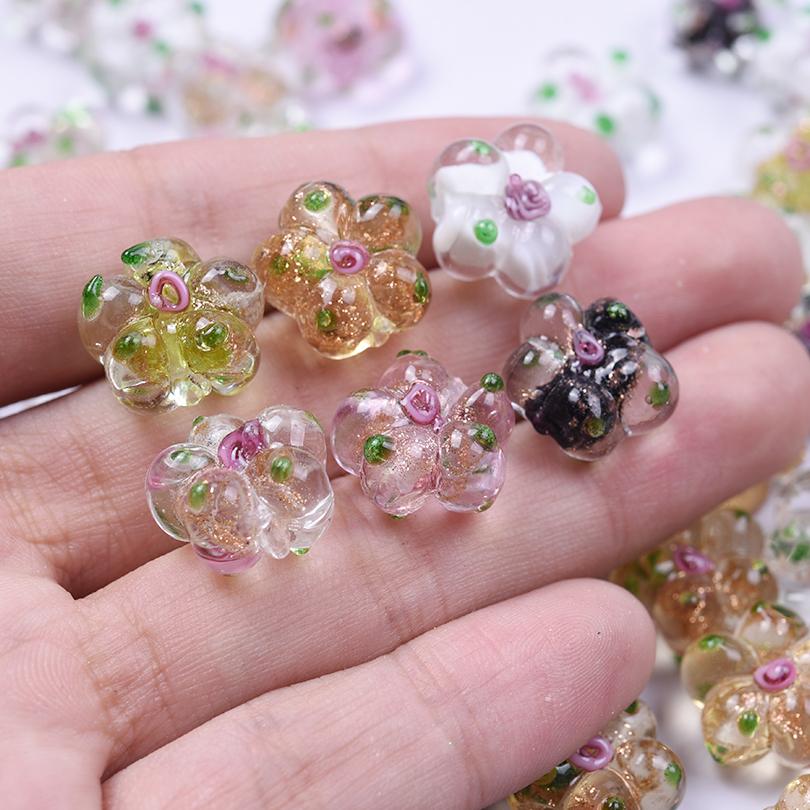 6pcs Mixed Plant Accessories Flower Beads For Jewelry Making Supplies Glass Materials Handmade Bracelets Anklets Girl Loose Bead