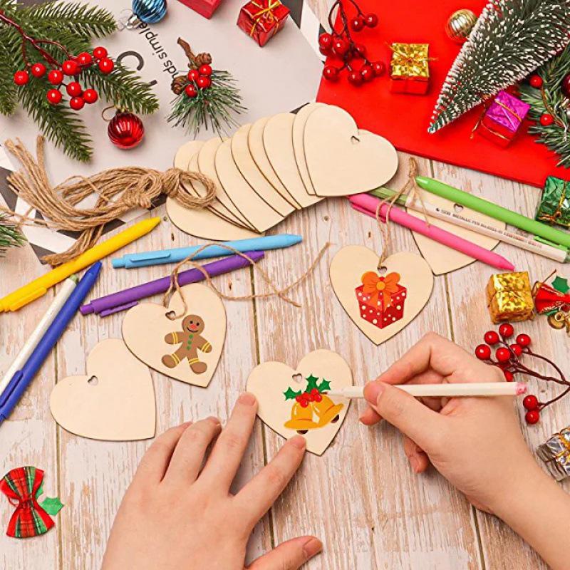 Heart-Shaped DIY Wood Slices for Valentine's and Christmas Decorations