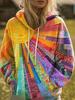 Moletons com Capuz Femininos Estampa Gráfica 3D Arco-íris Casuais Boho Casuais Moletons Pulôveres Streetwear Roupas Femininas Outono Inverno