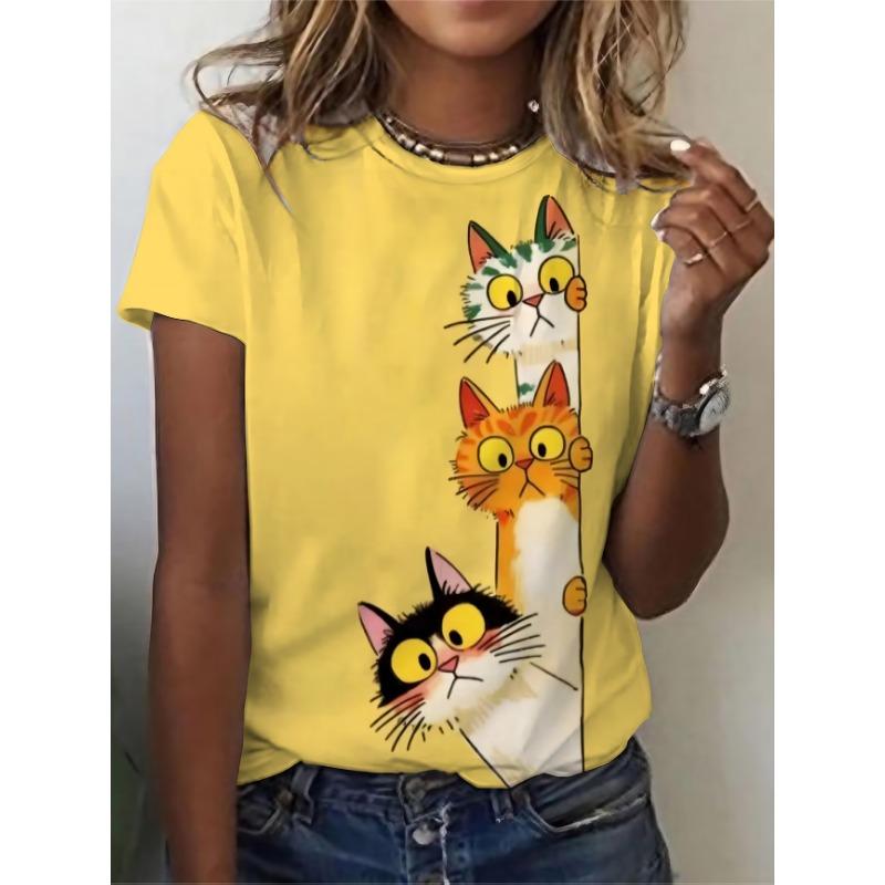 Women's Van Gogh Inspired Starry Night Landscape Printed Short sleeved T-shirt