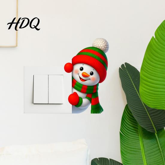 Creative Seasonal Stickers Christmas Snowman Switch Sticker Removable Decorative PVC Decal Cute Bedroom Wall Cartoon Art for Holiday Atmosphere