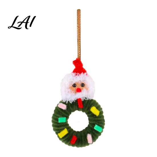 Plastic Festive Pendant Handmade Pipe Cleaner Christmas Wreath Ornament Chenille Stems Mini Holiday Gift for Family Crafts with Bow Bells Window