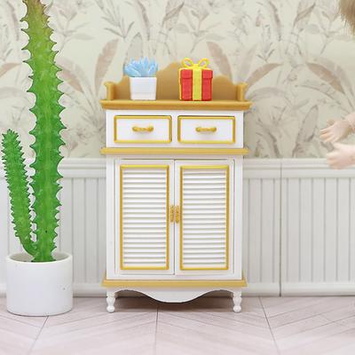 1: Kapılı ve 2 Çekmeceli 12 Ölçekli Minyatür Ayakkabılık Modeli DIY Mikro Peyzaj Sahte Oyun Aksesuarları İçin Mini Bebek Evi Mobilya Aksesuarı