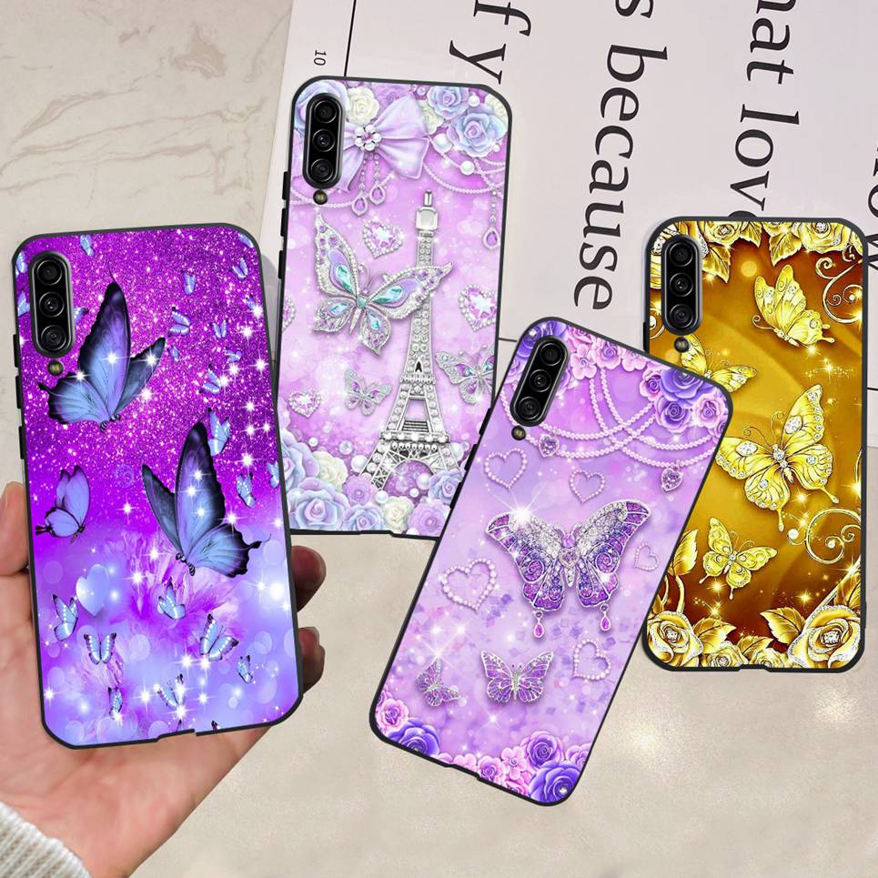 For Samsung Galaxy A90 5G Phone Case Samsung A90 SM-A908B 5G Flower Butterfly Woman Fashion Soft TPU Bumper Transparent Silicone