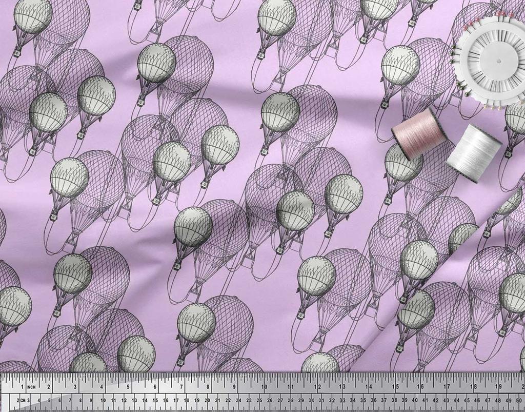 Soimoi Japan Crepe Satin Fabric Hot Air Balloon Holiday Print Fabric by the Metre 42 Inch