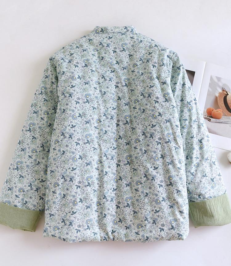 534 Winter Handmade Pure Cotton Floral Jacket - Chinese Retro Style for Middle-Aged and Elderly Women