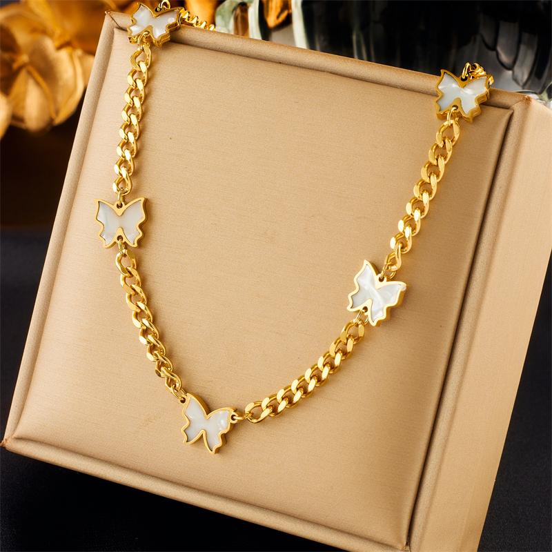 DIEYURO 316L Stainless Steel Butterfly Choker Short Necklace For Women New Trendy Thick Link Neck Chain Non-fading Jewelry Gifts