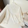 Women's Jacquard High Collar Satin Shirt, Chinese Style Long Sleeve Temperament Top for Spring.
