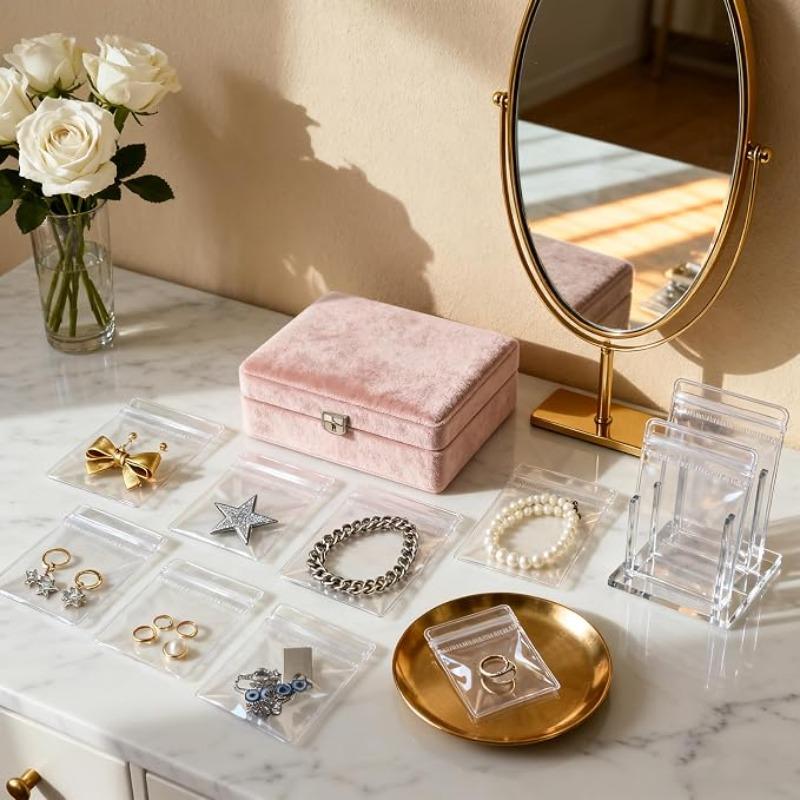 100/50Pcs Clear PVC Self Sealing Ziplock Bags Dustproof Reclosable Jewelry Pouches for Rings Earrings Bracelets Necklaces