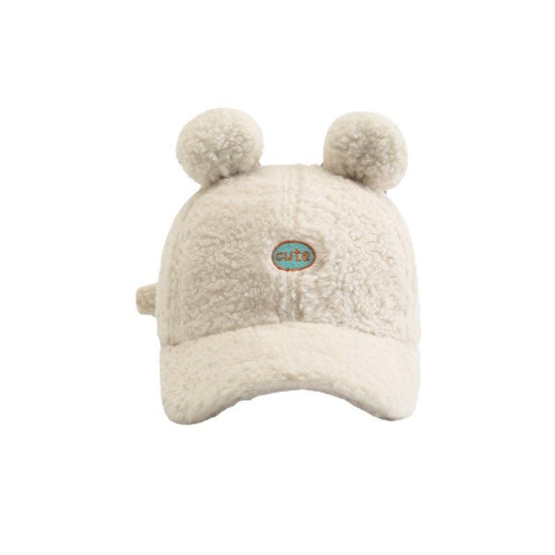 Lamb's Wool Baseball Cap for Women Korean Version Cartoon Cute Bear Ears Peaked Cap Casual Versatile Warm Hat for Women Trendy