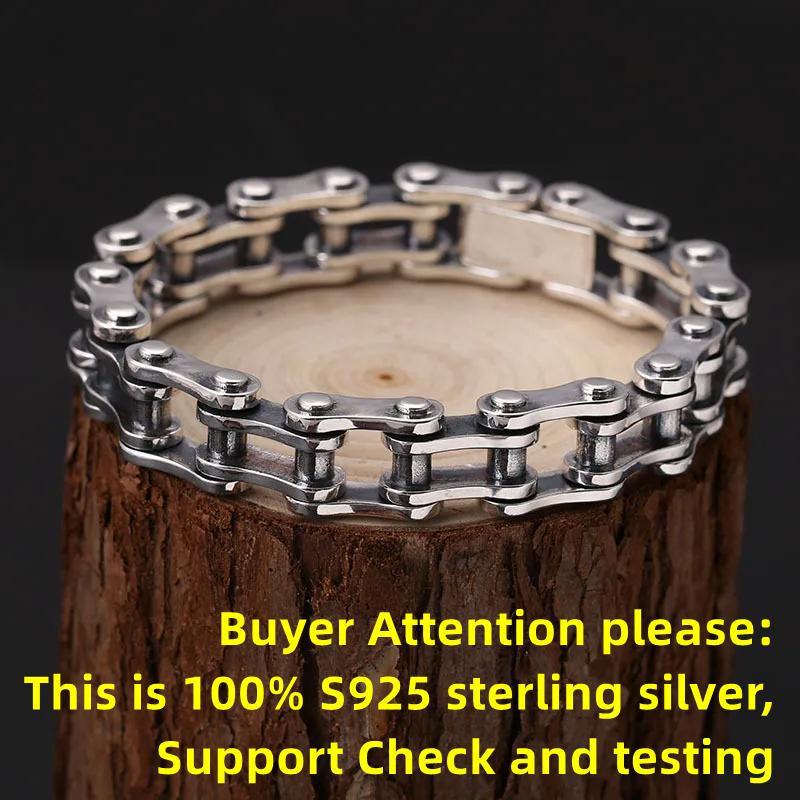 100% S925 Silver Bracelet 10MM Bicycle Punk S925 Silver Jewelry Never Fade Carry Men Women Jewelry Gifts