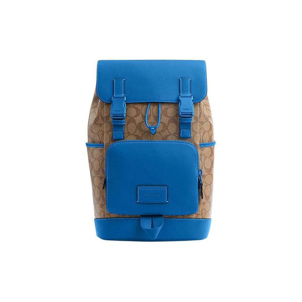 Coach Track 27 Solid Color Large Capacity Embossed Logo Classic Monogram Flap Drawstring Backpack Men Backpack Khaki Bright-Blue CP019-1JWG3