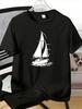 Sailing Yacht Silhouette Print Unisexs Red Tee Soft Cotton Nautical Ocean Theme Casual Daily Summer Male Crew Neck Short Sleeve Top