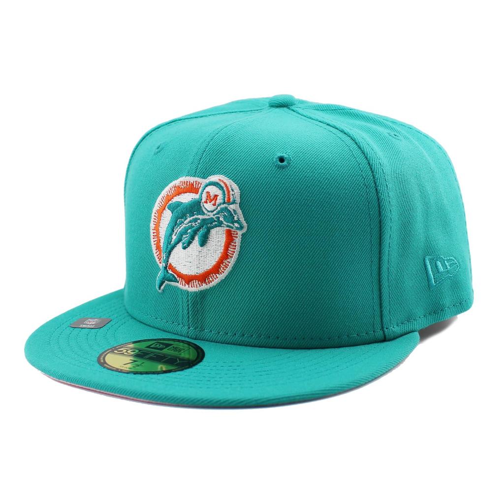 [New Era] Boné 59FIFTY Miami Dolphins NFL SUPER BOWL XIX FUNDO ROSA AJUSTADO TEAL MIAMI DOLPHINS Boné Super Bowl 5950 758 [Usado]