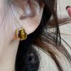 Simple Maillard Tiger's Eye Stone Stud Earrings Women's Niche Fashion High-end Earrings New Personalized Versatile Tide Ear Jewelry