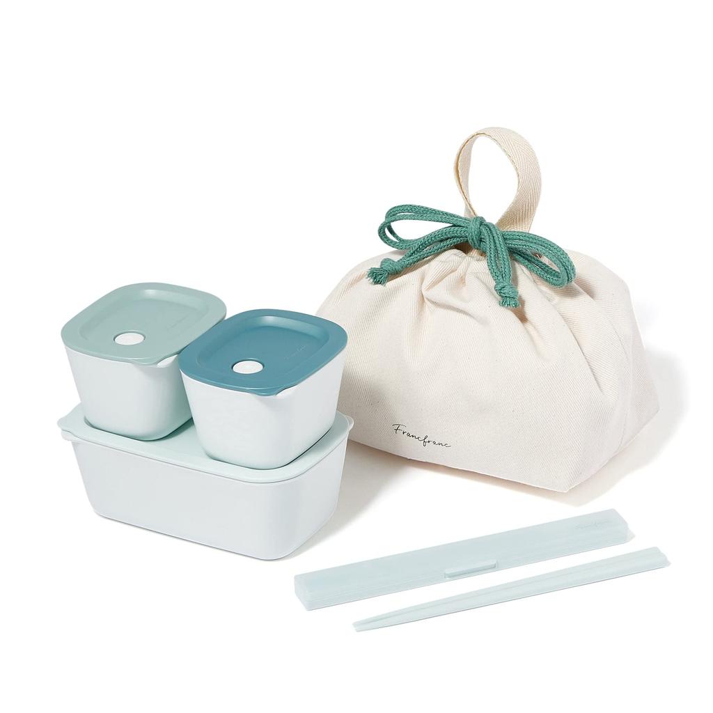 Francfranc Lunch Box Complete 5-Piece Set [All 3 Colors]- Includes Lunch Box, Chopsticks, Case, Pouch, Dishwasher Safe
