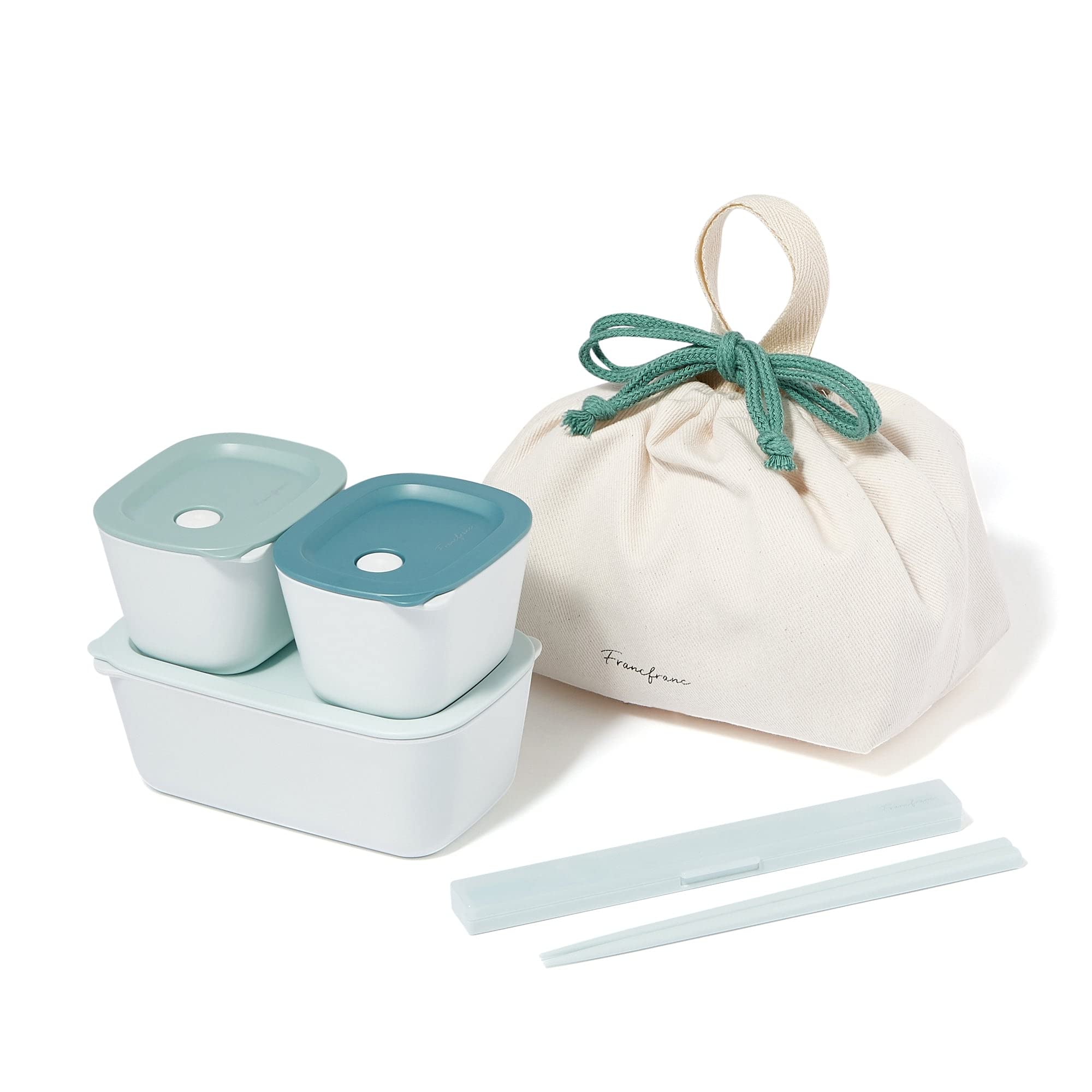 

Francfranc Lunch Box Complete 5-Piece Set [All 3 Colors]- Includes Lunch Box, Chopsticks, Case, Pouch, Dishwasher Safe синий