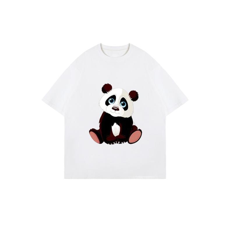Cute Panda Print Oversized T Shirt Black Cartoon Animal Design For Casual Wear And Everyday Style