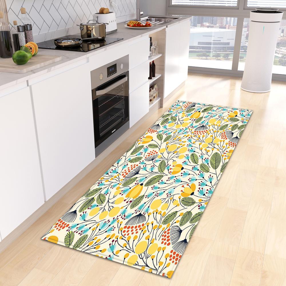 

Flower Plant Leaf Printed Floor Mat Entrance Corridor Door Living Room Kitchen Bathroom Non-slip Rug Home Decoration 40x120cm