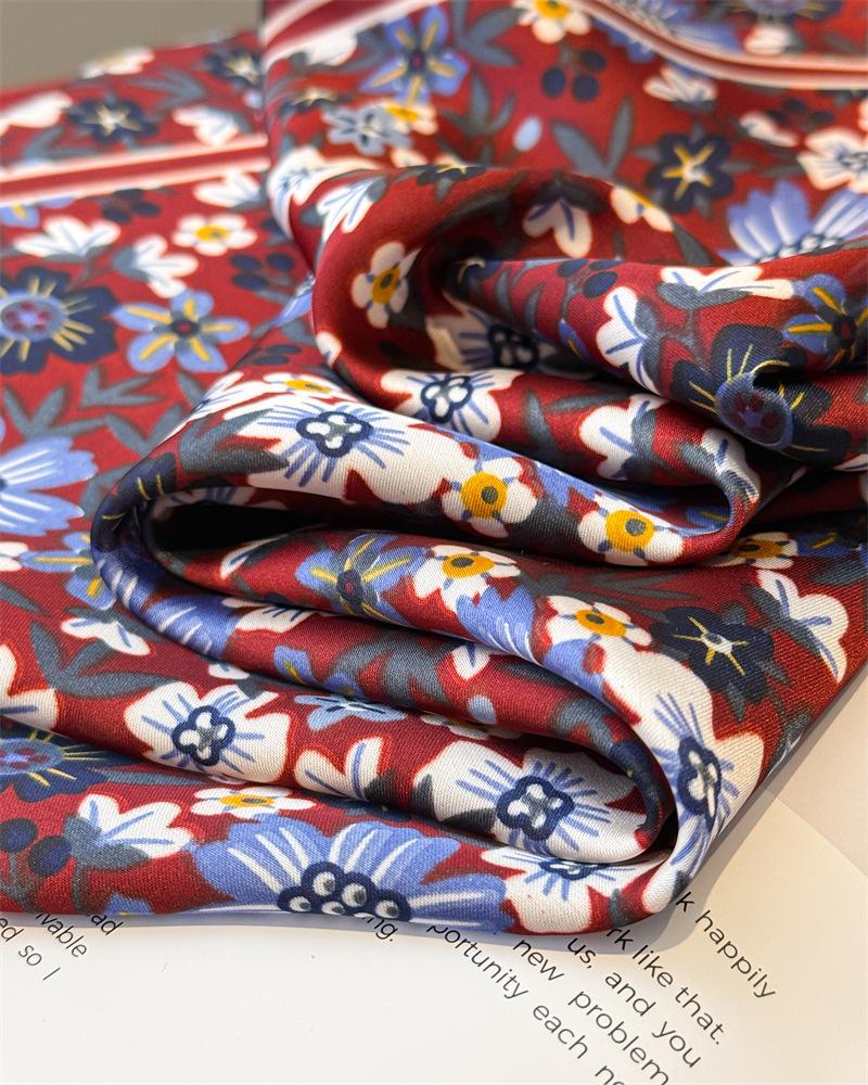 2026 New Soft Stain Floral Print Square Scarf For Women Elegant Ladies Hijab Neckerchief Shawl Luxury Imitation Silk Scarves
