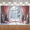 Enchanted Pink Christmas Photography Background Candy Gingerbread House Xmas Tree Snowfield Snowman Party Decor Photo Backdrop15