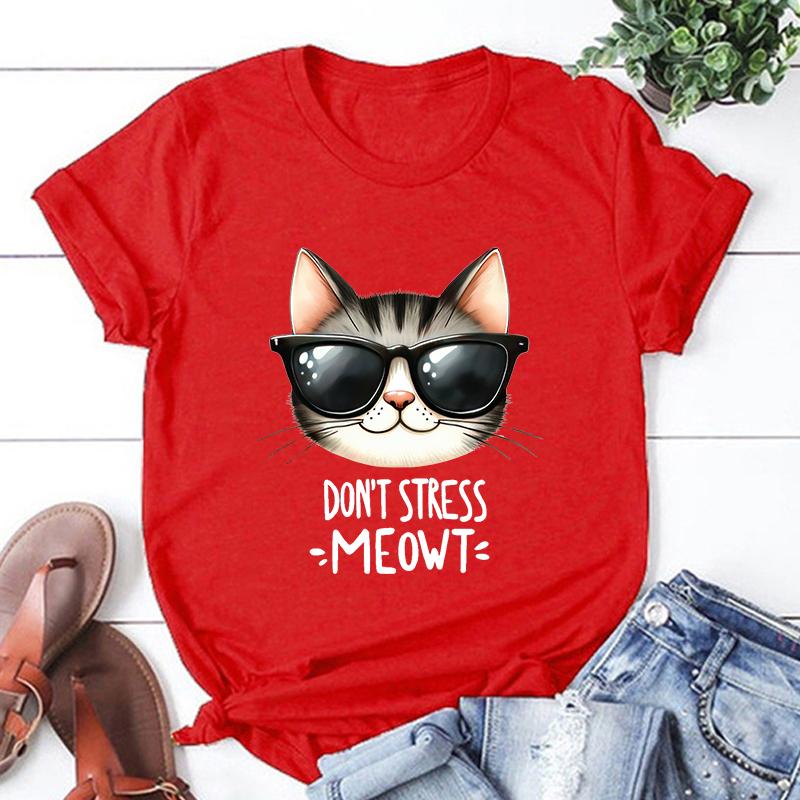 New Cat Don'T Stress Meowt Printed T Shirt Women Teens Fashion Hip Hop Harajuku Casual Short Sleeve Unisex Tops Tees