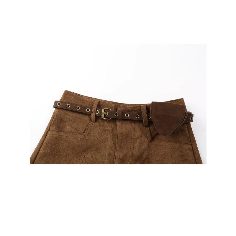 Pantalones Cortos de Ante Marrones Y2k para Mujer Vintage Harajuku Estéticos de Talle Alto Oversize